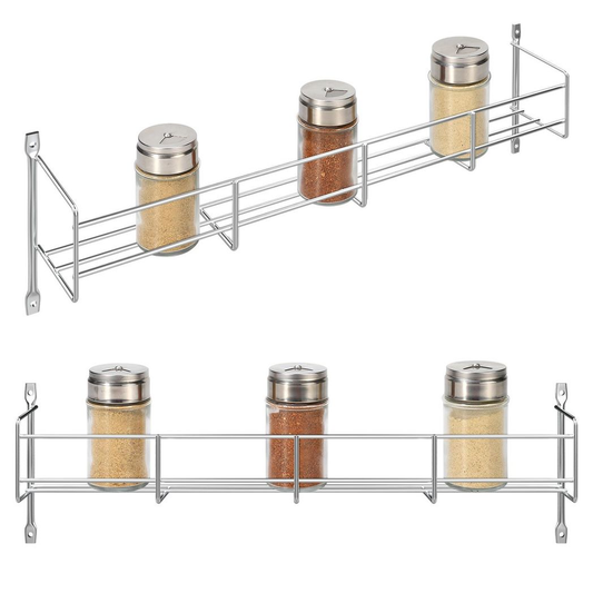 Vinsani 1/2/3/4/5/6 Tier Spice Racks Organiser - 2 Tier Flexible Herb Spices Condiments Jar Cupboard Wall Mounted Hanging Storage with Adhesive Stickers & Screws For Pantry Kitchen (Silver)